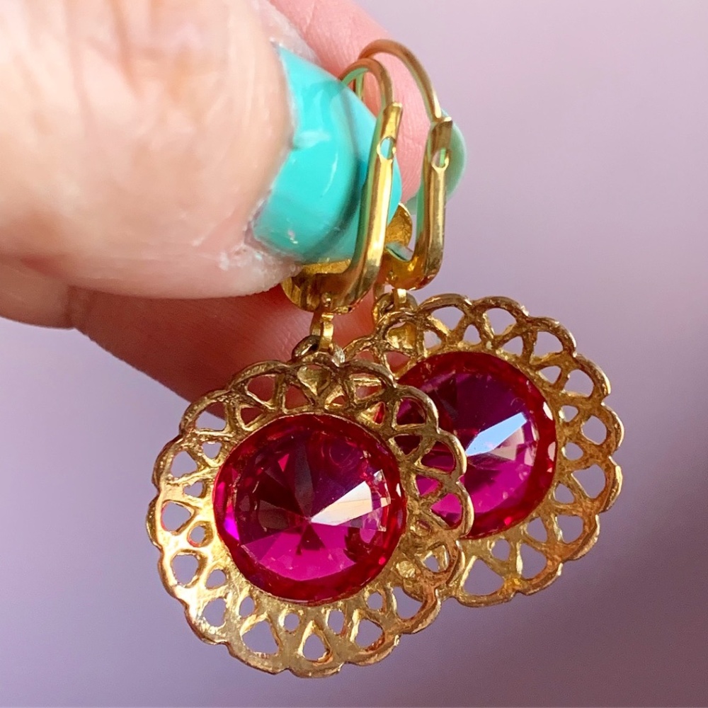 Vintage 14k Gold Huge Synthetic Ruby Dangle Drop … - image 4